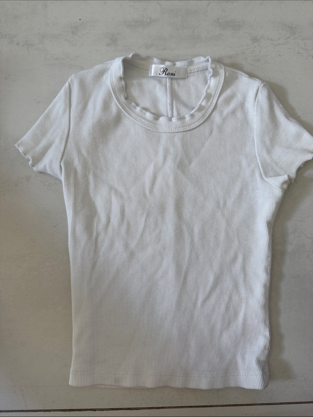 Women's White Ribbed Short Sleeve Tee